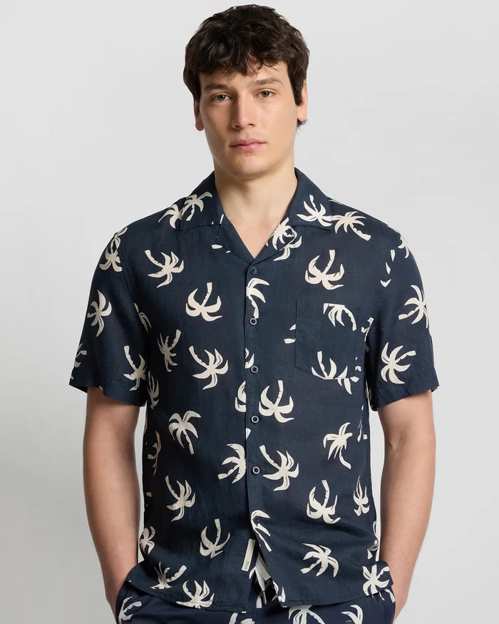 Air Linen Convertible Vacation Shirt Midnight Multi Palm