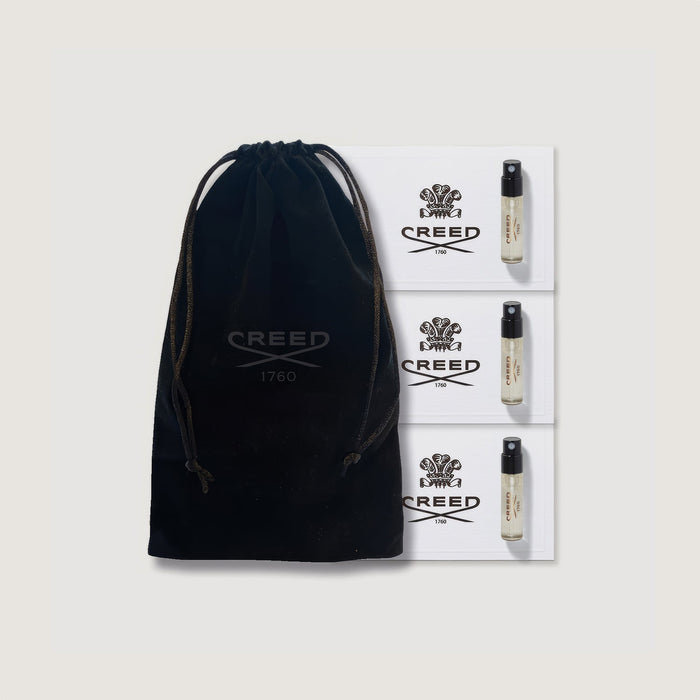 Aventus Trilogy 3-Piece Sample Set with black velvet pouch and three 1.7ml vials | Creed Boutique
