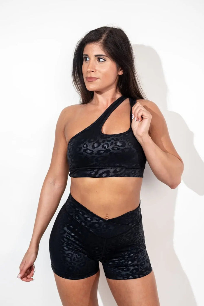 BLACK CHEETAH SCRUNCH SHORTS