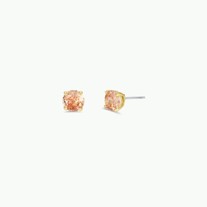 Earrings-Round CZ- Champagne - Gold