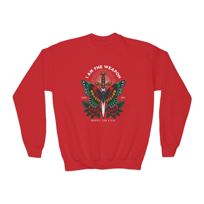 Grapple Like A Girl Youth Crewneck Sweatshirt - I am the Weapon.