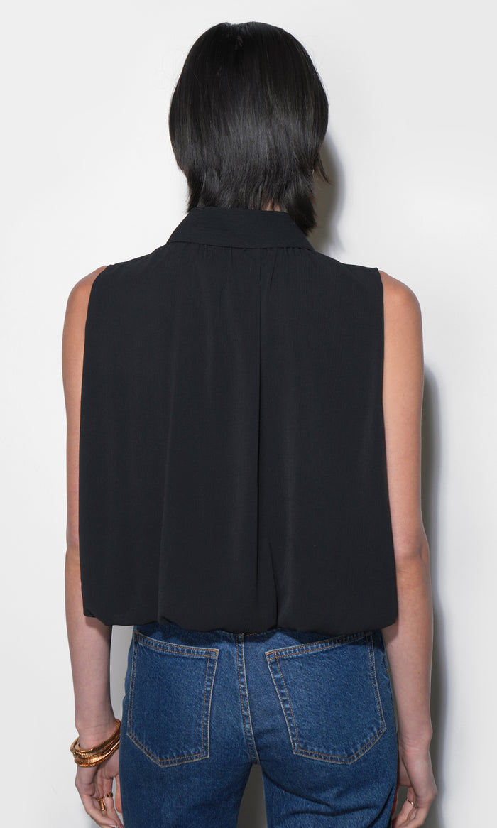 Samantha Sleeveless Button Down Blouse With Bubble Hem