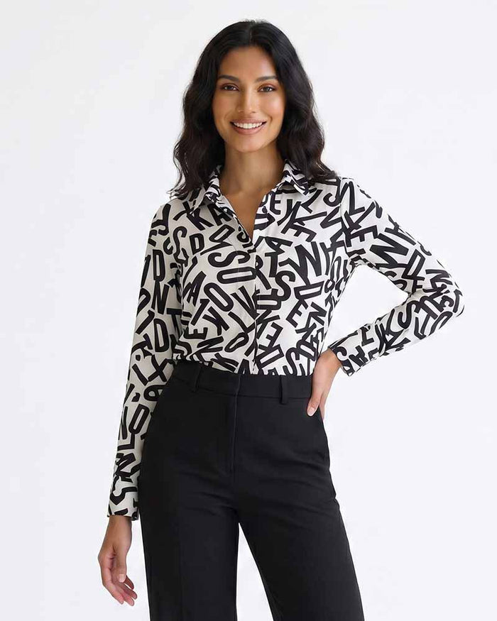 Ladies Casual Long-Sleeve Letter Printed Top