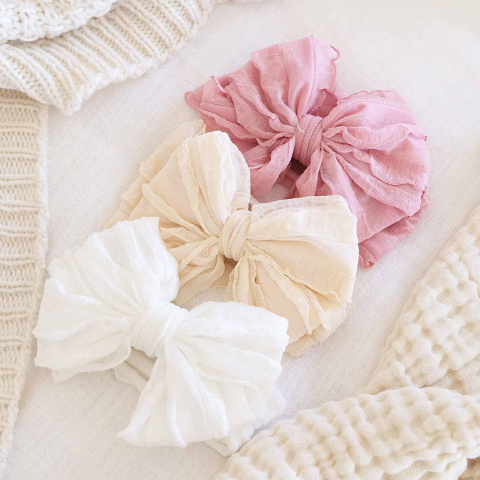 Large Ruffle Knit Bow | Snow