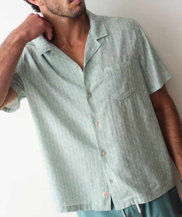 Pablo Tencel Linen Resort Shirt Aqua Sardine Print