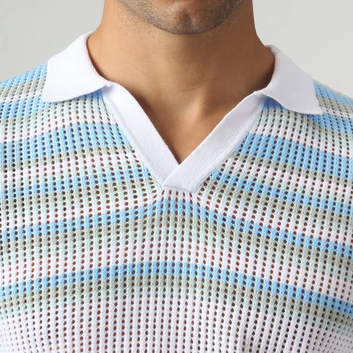 Sismano Knit Polo White Sky