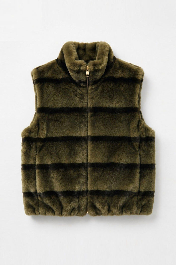 Striped Mink-Effect Faux Fur Zip Vest wholesale - image 8