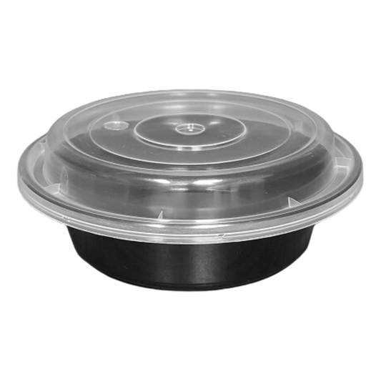 16 oz Black Round Take-Out Microwaveable Container with Clear Lid