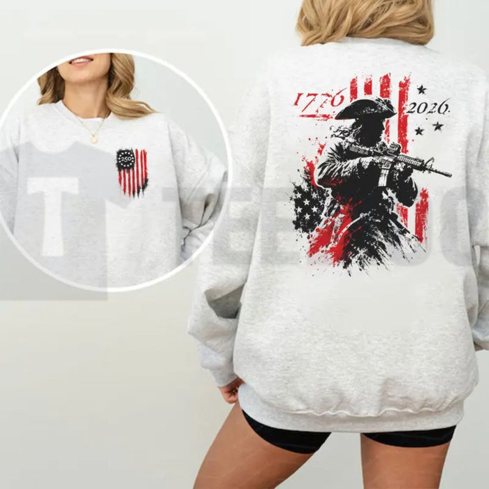 250th Anniversary Distressed American Flag 2-Sided Shirt: 1776-2026 Revolutionary Soldier Tee