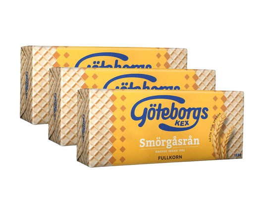 3 x Göteborgs Kex Smörgåsrån Fullkorn 155g (5.47 oz) – Swedish Whole Grain Crispy Sandwich Crackers