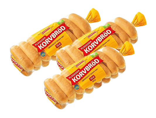3 x Korvbröds Bagarn Klassiska Korvbröd 16 Hot Dog Buns 432g (15.23 oz) – Authentic Swedish Hot Dog Buns