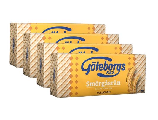 4 x Göteborgs Kex Smörgåsrån Fullkorn 155g (5.47 oz) – Swedish Whole Grain Crispy Sandwich Crackers