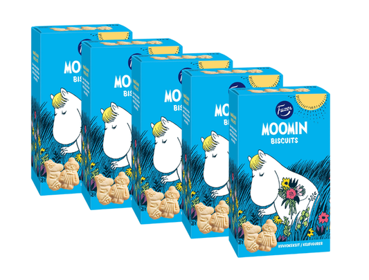 5 Packs of Fazer Moomin Biscuits 175g (6.17 oz) – Authentic Nordic Butter Biscuits with Moomin Characters