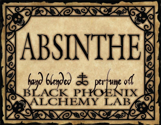 Absinthe hand blended perfume oil by Black Phoenix Alchemy Lab with decorative border