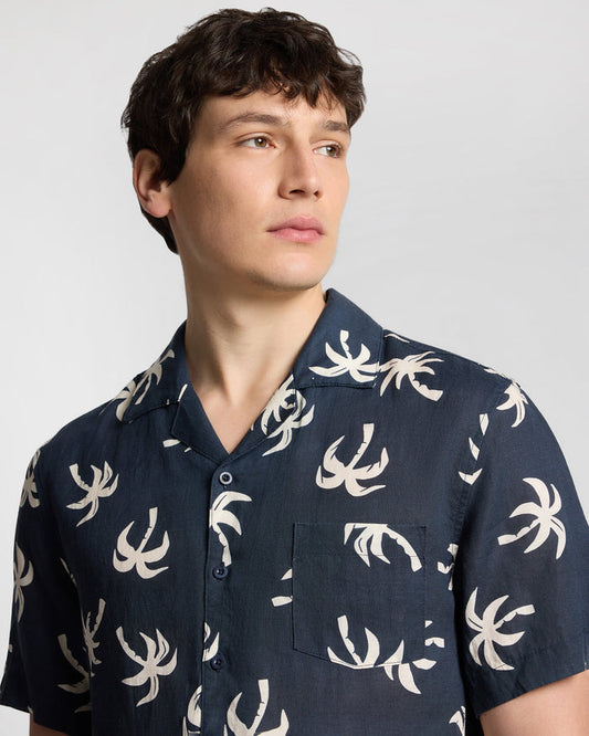 Air Linen Convertible Vacation Shirt Midnight Multi Palm