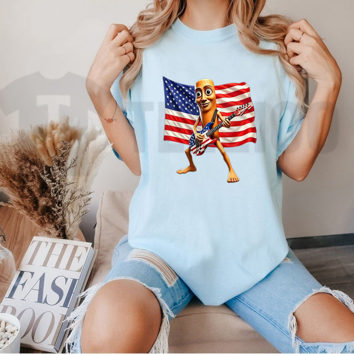 American Flag Guitar Tung Tung Tung Sahur Funny 4th of July Patriotic Meme T-Shirt - Teezioo