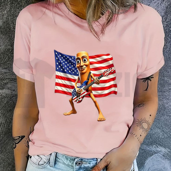 American Flag Guitar Tung Tung Tung Sahur Funny 4th of July Patriotic Meme T-Shirt