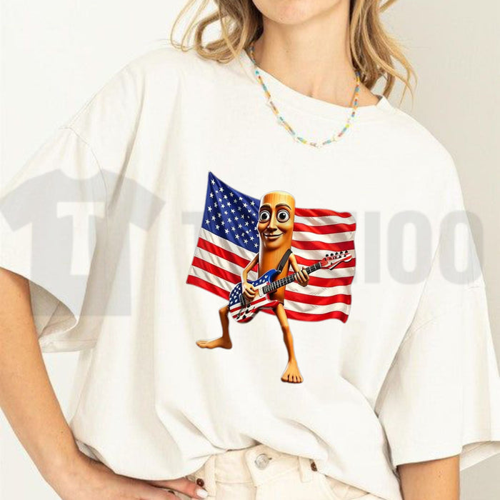 American Flag Guitar Tung Tung Tung Sahur Funny 4th of July Patriotic Meme T-Shirt