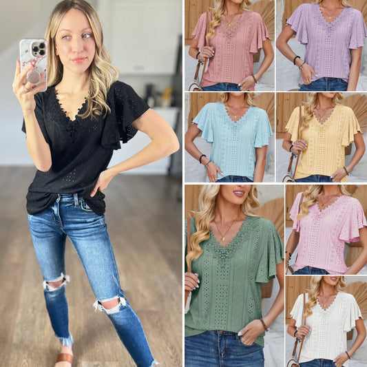 Amy Eyelet Flutter Sleeve Top