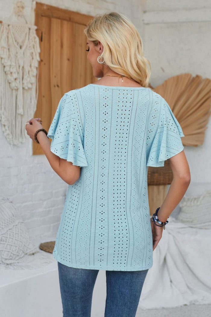 Amy Eyelet Flutter Sleeve Top