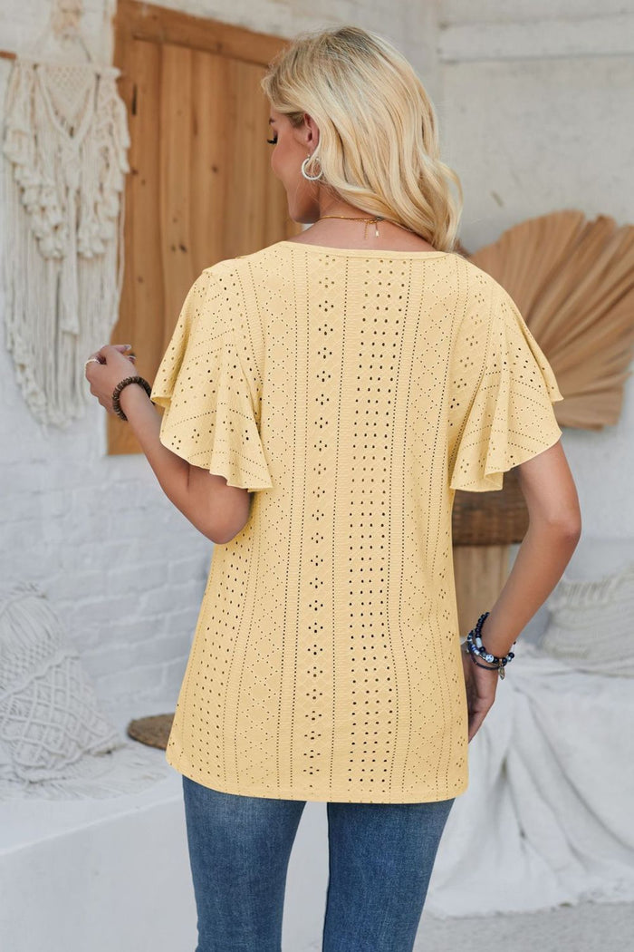 Amy Eyelet Flutter Sleeve Top