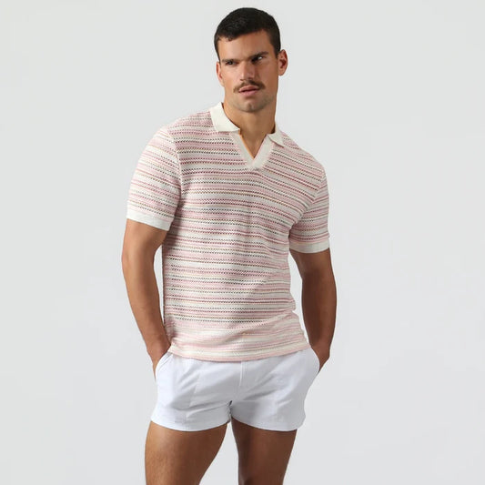Argento Knit Polo Blush Stripe