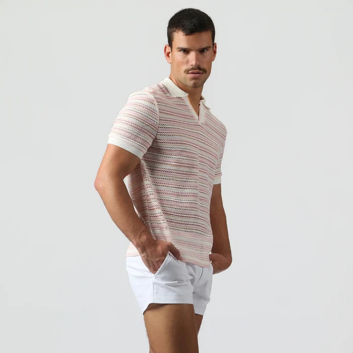 Argento Knit Polo Blush Stripe