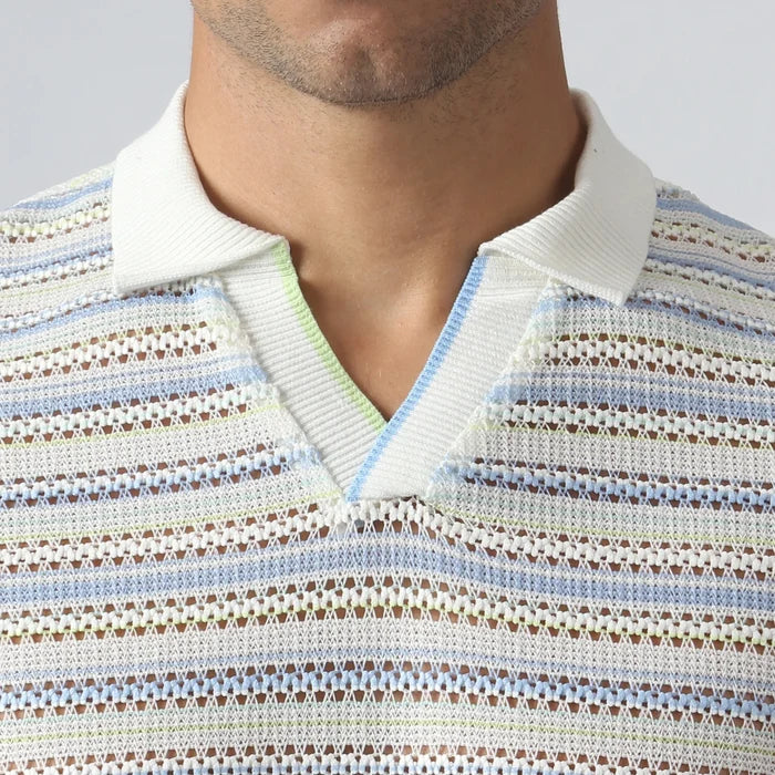 Argento Knit Polo Ice Stripe