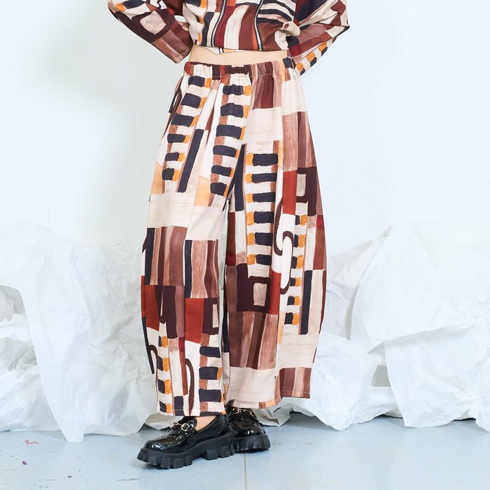 Artistic patchwork wide leg trousers wholesale