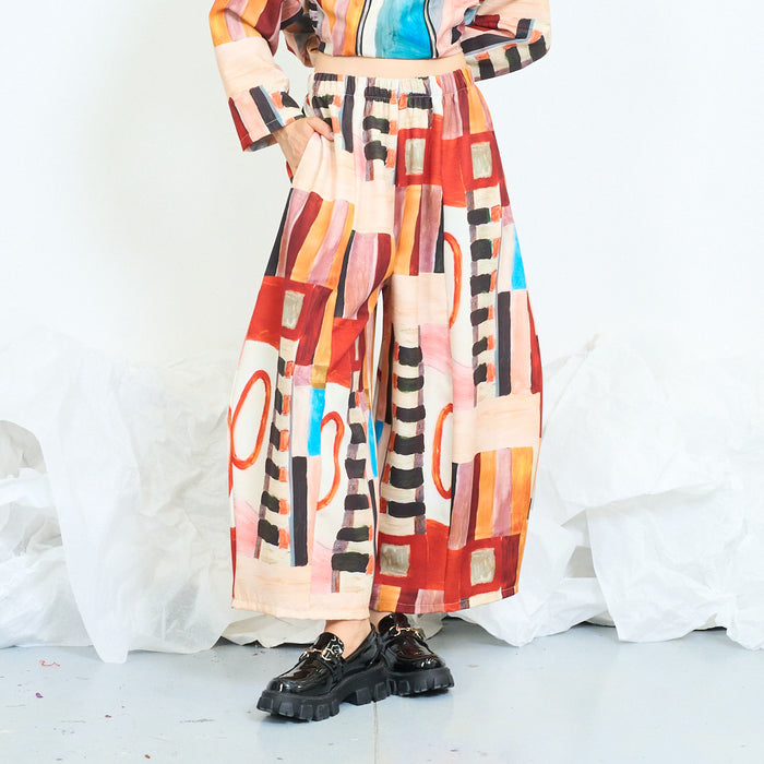 Artistic patchwork wide leg trousers wholesale