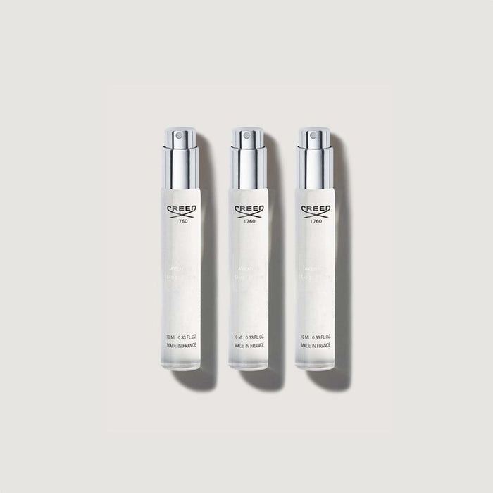 Creed Aventus 3x10ml Atomizer Refill Set - Three Silver-Capped Vials Front View | Creed Boutique