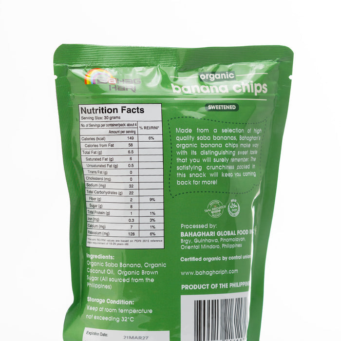 Bahaghari Organic Sweetened Banana Chips 100g