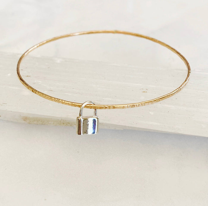 Bangle-Gold Filled Mixed metal lock bangle