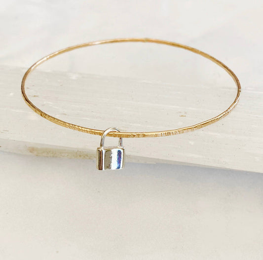 Bangle-Gold Filled Mixed metal lock bangle