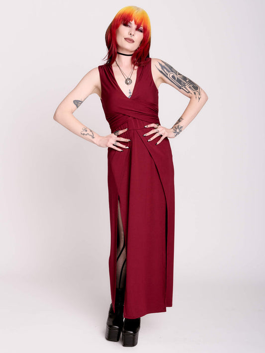 burgundy twist front dress