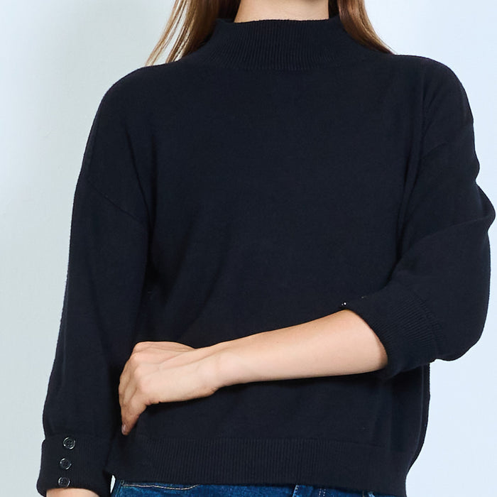 Button cuff mock neck knit sweater wholesale