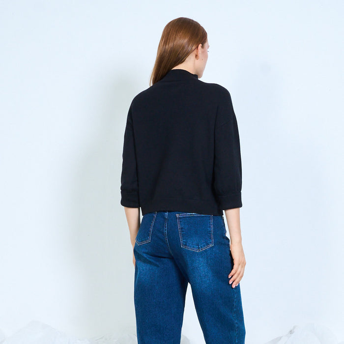 Button cuff mock neck knit sweater wholesale