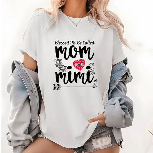 "Called Mom And Mimi's Blessing" Ladies T-Shirt – Casual Floral Mother's Day Tee, Premium 100% Cotton Grandmother Gift Top, Made in USA - Teezioo