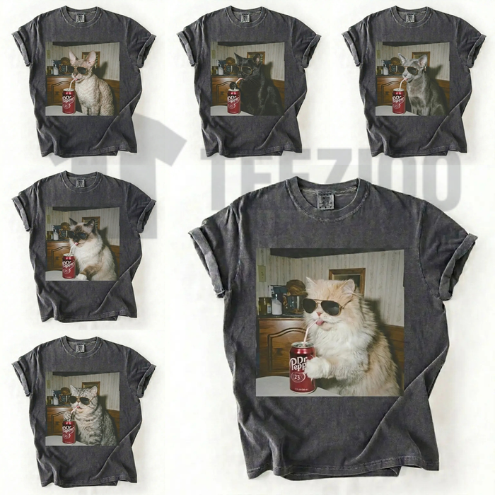 Cat Breeds Drinking Soda Graphic T-Shirt