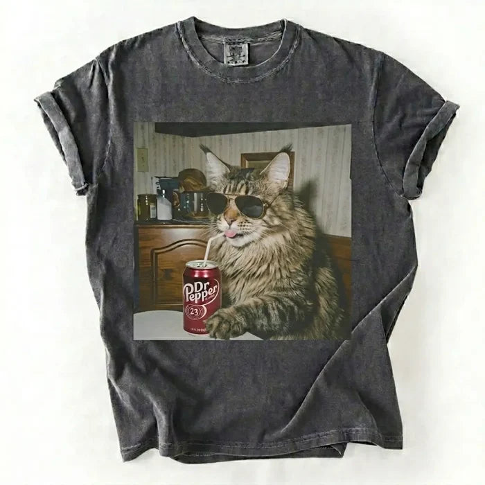 Cat Breeds Drinking Soda Graphic T-Shirt