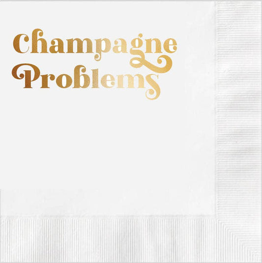 Champagne Problems Gold Foil Funny Text Cocktail Napkin
