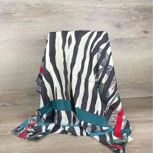 Cotton Road Winter Scarf black grey pink flowers soft 80x180cm