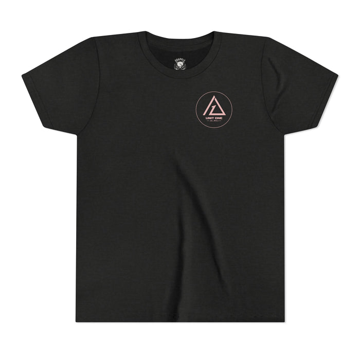 Black T-shirt with small Unit One Jiu-Jitsu logo on the chest