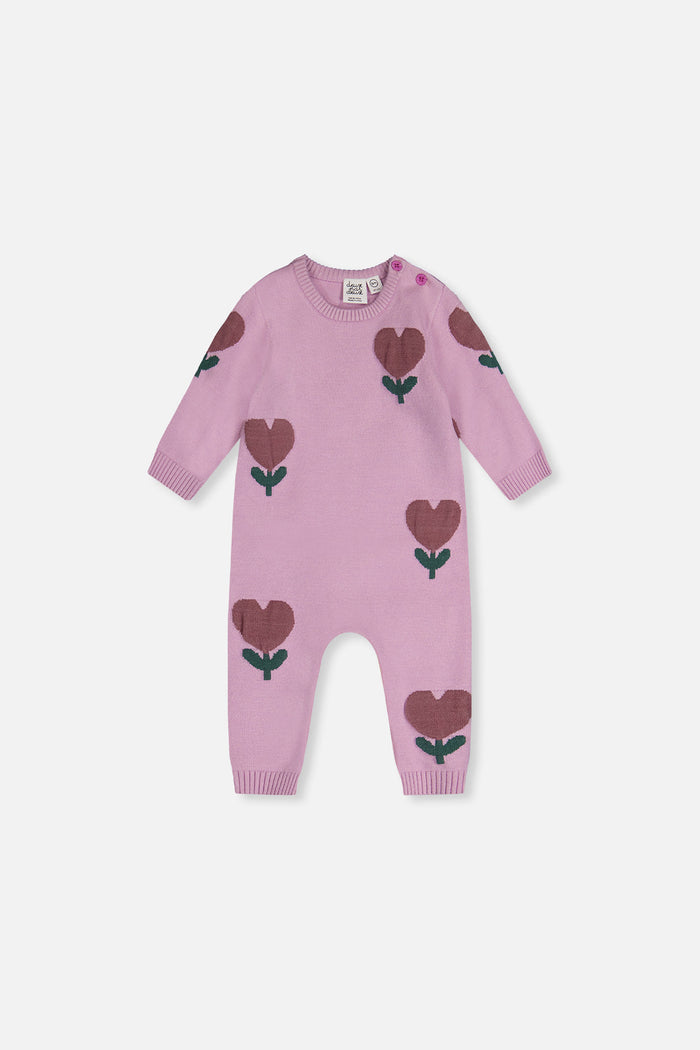 Deux Par Deux Knit Intarsia Romper in Lilac
