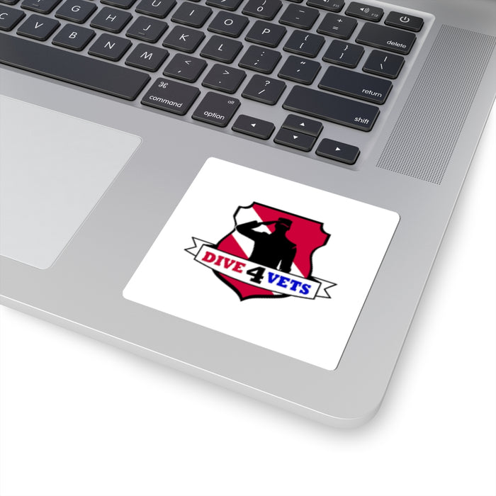 Laptop with a 'Dive 4 Vets' sticker on the palm rest area