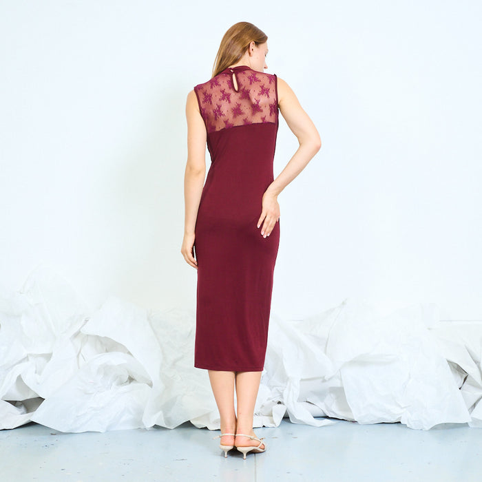 Draped maxi dress with lace panel wholesale
