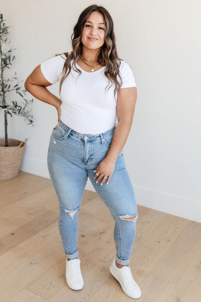 Eloise Mid Rise Control Top Distressed Skinny Jeans - Judy Blue