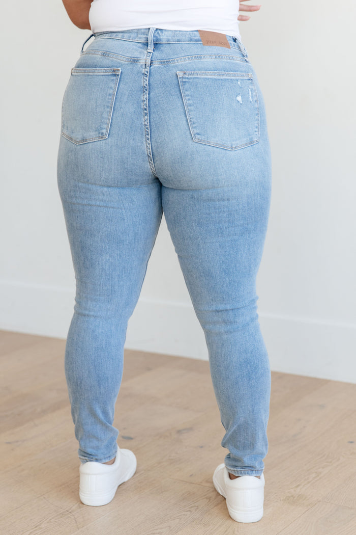 Eloise Mid Rise Control Top Distressed Skinny Jeans - Judy Blue