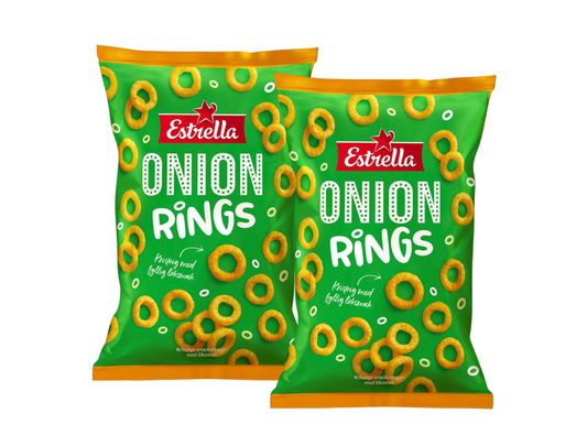 Estrella Onion Rings 2 × 200g (2 × 7.05 oz) – Authentic Swedish Crispy Onion-Flavored Corn Snacks