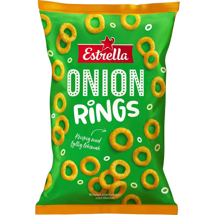 Estrella Onion Rings 200g (7.05 oz) – Authentic Swedish Crispy Onion-Flavored Corn Snacks